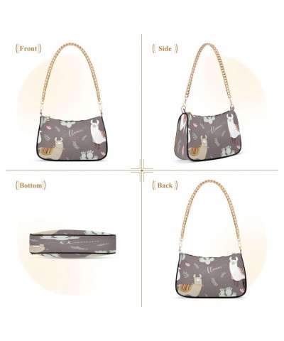 Shoulder Bags for Women Llama in Gray Background Hobo Tote Handbag Small Clutch Purse with Zipper Closure $17.04 Shoulder Bags