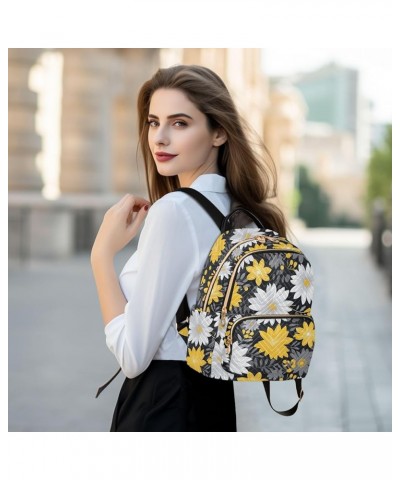 White Yellow Gray Daisy Floral Backpack Purse for Women Small Travel Bag Fashion Daypack M 202a1971 M(11.4"x6.1"x14.17") 202a...