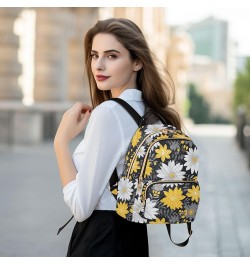 White Yellow Gray Daisy Floral Backpack Purse for Women Small Travel Bag Fashion Daypack M 202a1971 M(11.4"x6.1"x14.17") 202a...