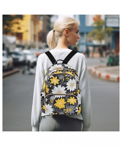 White Yellow Gray Daisy Floral Backpack Purse for Women Small Travel Bag Fashion Daypack M 202a1971 M(11.4"x6.1"x14.17") 202a...