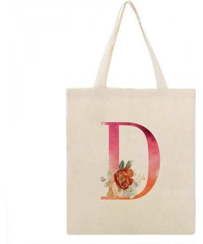 Orange Pink Letter Initial Q Alphabet Monogram Rose Canvas Tote Bag with Handle Cute Book Bag Shopping Shoulder Bag for Women...