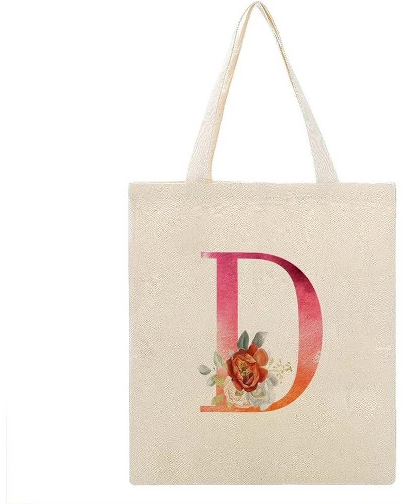 Orange Pink Letter Initial Q Alphabet Monogram Rose Canvas Tote Bag with Handle Cute Book Bag Shopping Shoulder Bag for Women...