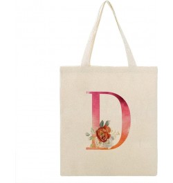 Orange Pink Letter Initial Q Alphabet Monogram Rose Canvas Tote Bag with Handle Cute Book Bag Shopping Shoulder Bag for Women...