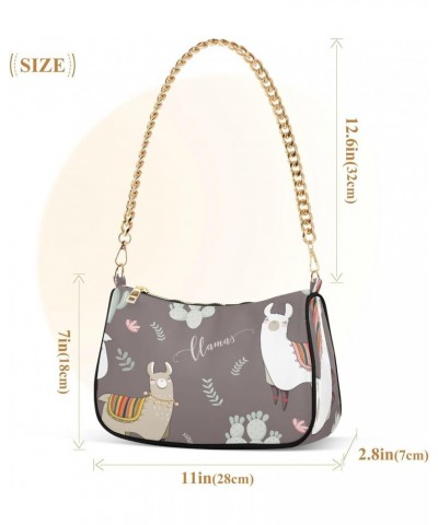 Shoulder Bags for Women Llama in Gray Background Hobo Tote Handbag Small Clutch Purse with Zipper Closure $17.04 Shoulder Bags