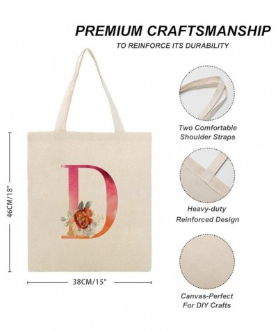 Orange Pink Letter Initial Q Alphabet Monogram Rose Canvas Tote Bag with Handle Cute Book Bag Shopping Shoulder Bag for Women...