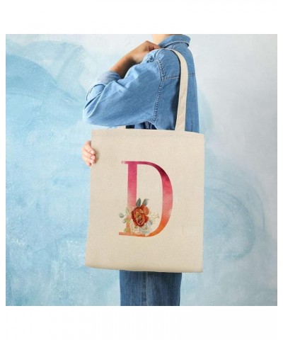 Orange Pink Letter Initial Q Alphabet Monogram Rose Canvas Tote Bag with Handle Cute Book Bag Shopping Shoulder Bag for Women...