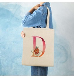 Orange Pink Letter Initial Q Alphabet Monogram Rose Canvas Tote Bag with Handle Cute Book Bag Shopping Shoulder Bag for Women...