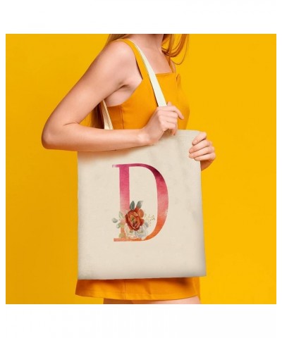 Orange Pink Letter Initial Q Alphabet Monogram Rose Canvas Tote Bag with Handle Cute Book Bag Shopping Shoulder Bag for Women...