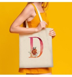 Orange Pink Letter Initial Q Alphabet Monogram Rose Canvas Tote Bag with Handle Cute Book Bag Shopping Shoulder Bag for Women...