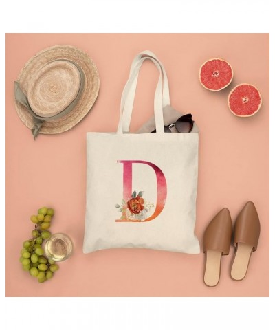 Orange Pink Letter Initial Q Alphabet Monogram Rose Canvas Tote Bag with Handle Cute Book Bag Shopping Shoulder Bag for Women...