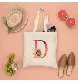 Orange Pink Letter Initial Q Alphabet Monogram Rose Canvas Tote Bag with Handle Cute Book Bag Shopping Shoulder Bag for Women...