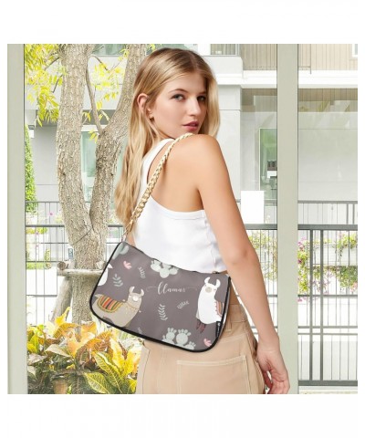 Shoulder Bags for Women Llama in Gray Background Hobo Tote Handbag Small Clutch Purse with Zipper Closure $17.04 Shoulder Bags