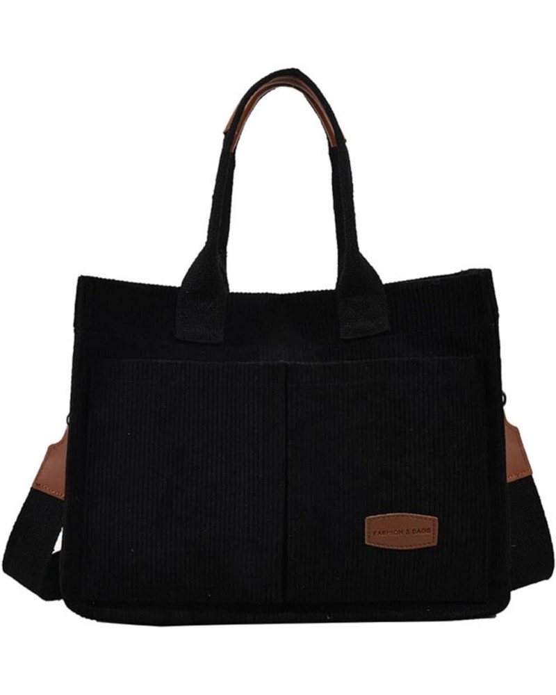 Corduroy Tote Bag for Women Crossbody Bag Casual Shoulder Bags Top Handle Handbag Hobo Tote Bags Purses Large Black $16.61 Totes