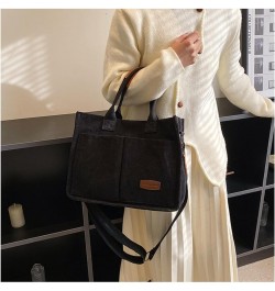 Corduroy Tote Bag for Women Crossbody Bag Casual Shoulder Bags Top Handle Handbag Hobo Tote Bags Purses Large Black $16.61 Totes