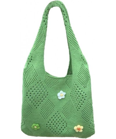 Women's Crochet Tramp Bag Knitted Tote Bag Shoulder Floral Pattern Tote Bag Vintage Wool Shopping Bag Hand-Woven Bag Light Bl...