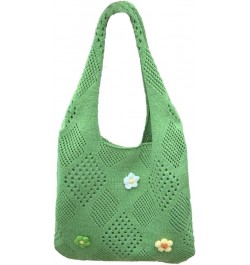 Women's Crochet Tramp Bag Knitted Tote Bag Shoulder Floral Pattern Tote Bag Vintage Wool Shopping Bag Hand-Woven Bag Light Bl...