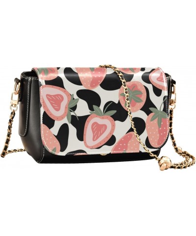 Pink Strawberries Black Spots Crossbody Bags for Women Leather Purse Shoulder Bag Handbag for Gifts Daily Work $18.80 Shoulde...