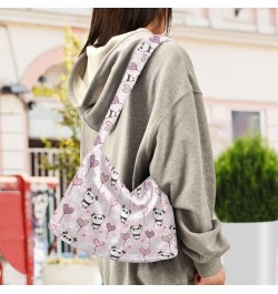 Women Shoulder Purse Furry Tote, Fall Colorful Maple Leaves Girls Crossbody Hobo Bag, Graphic Hobo Handbag Cartoon Panda Hear...