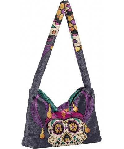 Mardi Gras Women Boho Handbag Fleur De Lis Sugar Skull Underarm Bag Tote Bag Shoulder Bag Crossbody Bag Fluffy Cell Phone Pur...