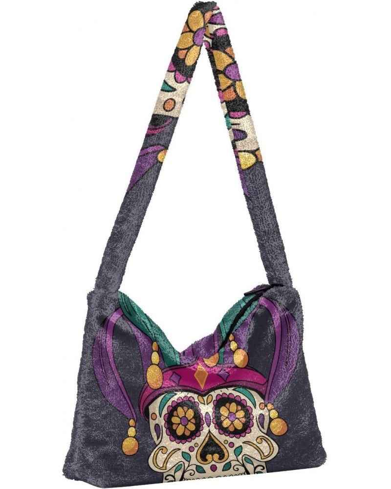 Mardi Gras Women Boho Handbag Fleur De Lis Sugar Skull Underarm Bag Tote Bag Shoulder Bag Crossbody Bag Fluffy Cell Phone Pur...