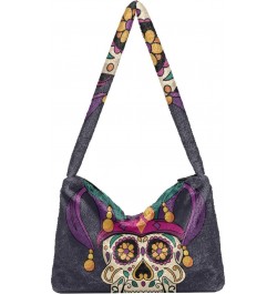 Mardi Gras Women Boho Handbag Fleur De Lis Sugar Skull Underarm Bag Tote Bag Shoulder Bag Crossbody Bag Fluffy Cell Phone Pur...