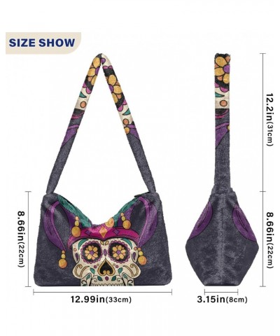 Mardi Gras Women Boho Handbag Fleur De Lis Sugar Skull Underarm Bag Tote Bag Shoulder Bag Crossbody Bag Fluffy Cell Phone Pur...