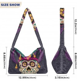 Mardi Gras Women Boho Handbag Fleur De Lis Sugar Skull Underarm Bag Tote Bag Shoulder Bag Crossbody Bag Fluffy Cell Phone Pur...