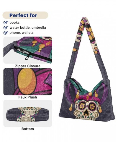 Mardi Gras Women Boho Handbag Fleur De Lis Sugar Skull Underarm Bag Tote Bag Shoulder Bag Crossbody Bag Fluffy Cell Phone Pur...