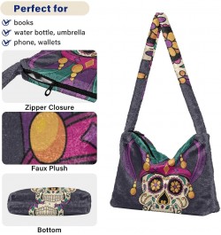 Mardi Gras Women Boho Handbag Fleur De Lis Sugar Skull Underarm Bag Tote Bag Shoulder Bag Crossbody Bag Fluffy Cell Phone Pur...