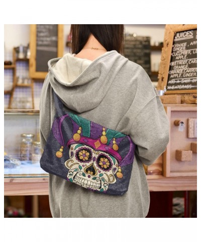 Mardi Gras Women Boho Handbag Fleur De Lis Sugar Skull Underarm Bag Tote Bag Shoulder Bag Crossbody Bag Fluffy Cell Phone Pur...