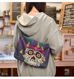 Mardi Gras Women Boho Handbag Fleur De Lis Sugar Skull Underarm Bag Tote Bag Shoulder Bag Crossbody Bag Fluffy Cell Phone Pur...