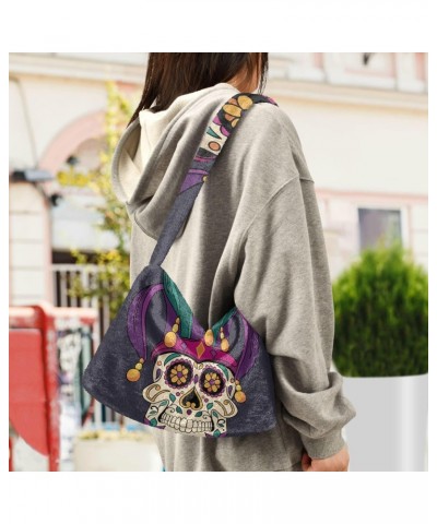 Mardi Gras Women Boho Handbag Fleur De Lis Sugar Skull Underarm Bag Tote Bag Shoulder Bag Crossbody Bag Fluffy Cell Phone Pur...