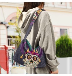 Mardi Gras Women Boho Handbag Fleur De Lis Sugar Skull Underarm Bag Tote Bag Shoulder Bag Crossbody Bag Fluffy Cell Phone Pur...