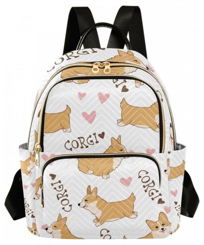 Women Backpack Cartoon Cute Corgi Heart Anti-Theft Travel Backpack with Luggage Belt Lightweight Handbag Lady Purse Roomy Dou...