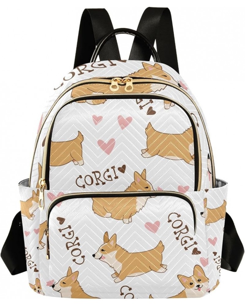 Women Backpack Cartoon Cute Corgi Heart Anti-Theft Travel Backpack with Luggage Belt Lightweight Handbag Lady Purse Roomy Dou...