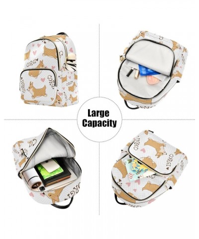 Women Backpack Cartoon Cute Corgi Heart Anti-Theft Travel Backpack with Luggage Belt Lightweight Handbag Lady Purse Roomy Dou...