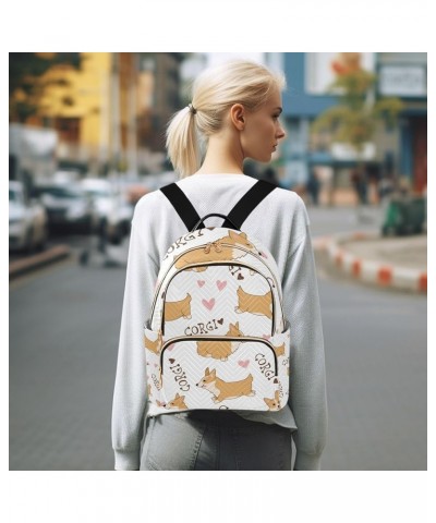 Women Backpack Cartoon Cute Corgi Heart Anti-Theft Travel Backpack with Luggage Belt Lightweight Handbag Lady Purse Roomy Dou...