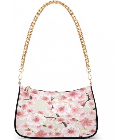 Pink Cherry Blossom Flower Spring Small Chain Shoulder Bag for Women Travel Hobo Tote Handbag Clutch Purse with Zipper $16.19...