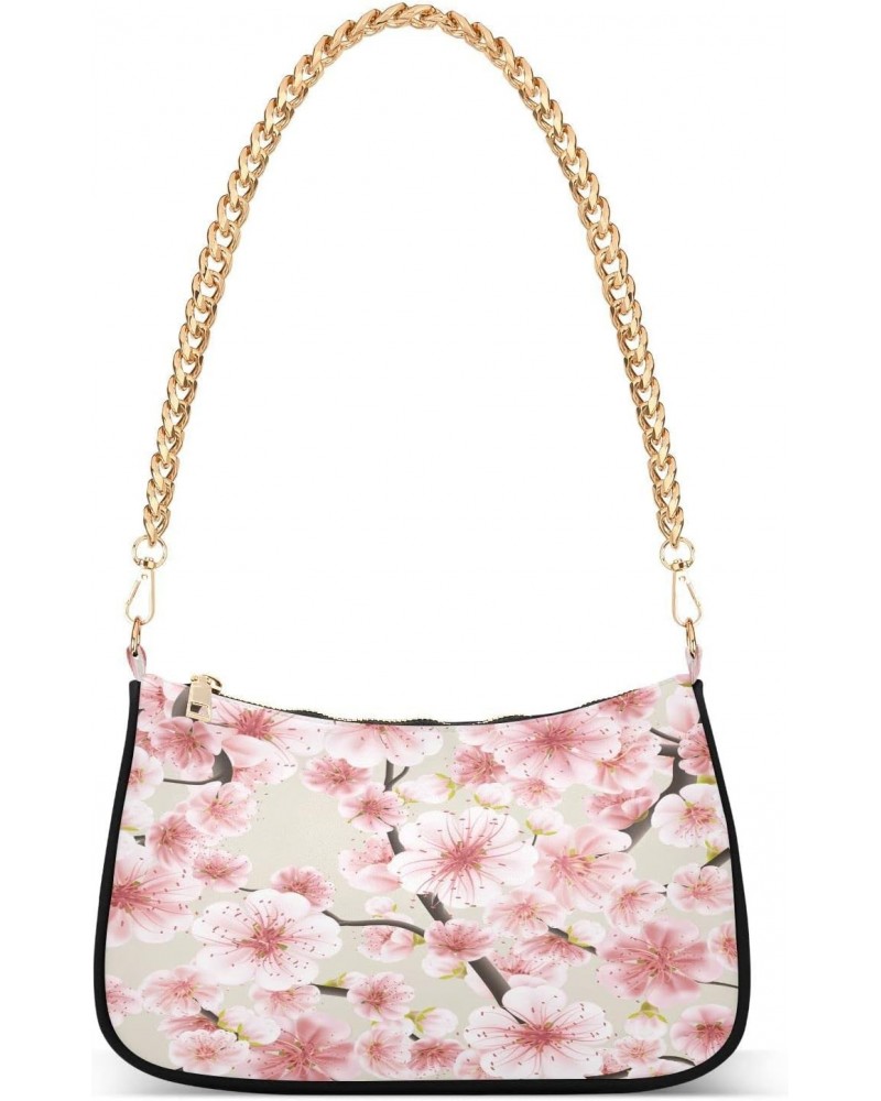 Pink Cherry Blossom Flower Spring Small Chain Shoulder Bag for Women Travel Hobo Tote Handbag Clutch Purse with Zipper $16.19...