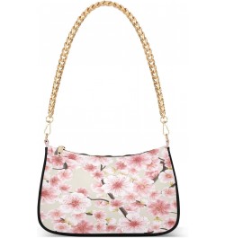 Pink Cherry Blossom Flower Spring Small Chain Shoulder Bag for Women Travel Hobo Tote Handbag Clutch Purse with Zipper $16.19...