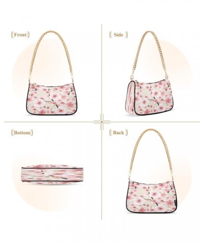 Pink Cherry Blossom Flower Spring Small Chain Shoulder Bag for Women Travel Hobo Tote Handbag Clutch Purse with Zipper $16.19...