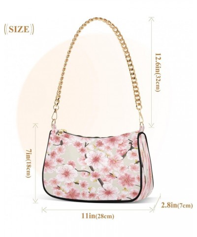 Pink Cherry Blossom Flower Spring Small Chain Shoulder Bag for Women Travel Hobo Tote Handbag Clutch Purse with Zipper $16.19...