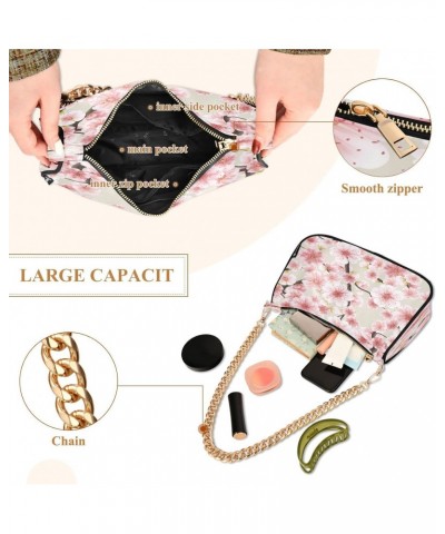 Pink Cherry Blossom Flower Spring Small Chain Shoulder Bag for Women Travel Hobo Tote Handbag Clutch Purse with Zipper $16.19...