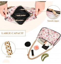 Pink Cherry Blossom Flower Spring Small Chain Shoulder Bag for Women Travel Hobo Tote Handbag Clutch Purse with Zipper $16.19...