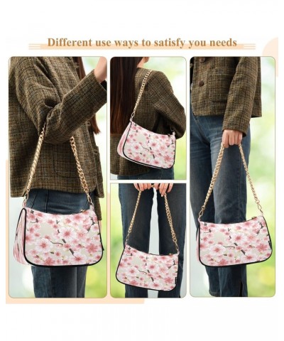 Pink Cherry Blossom Flower Spring Small Chain Shoulder Bag for Women Travel Hobo Tote Handbag Clutch Purse with Zipper $16.19...