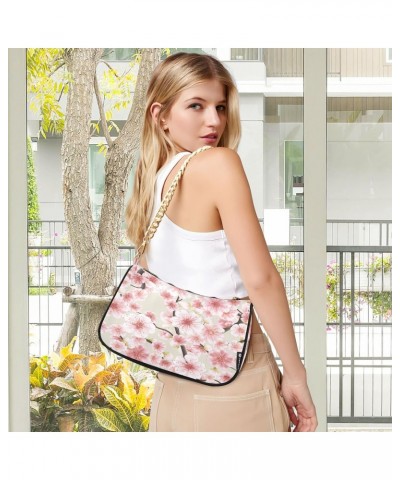 Pink Cherry Blossom Flower Spring Small Chain Shoulder Bag for Women Travel Hobo Tote Handbag Clutch Purse with Zipper $16.19...