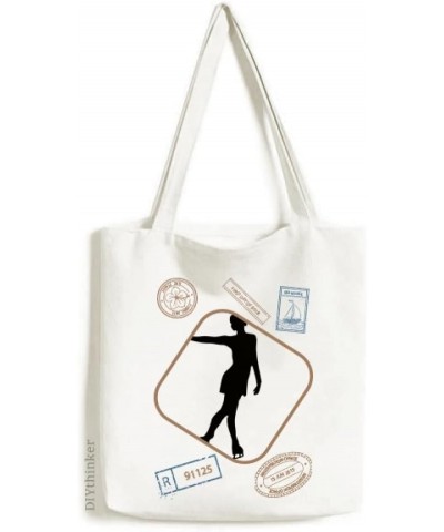 Winter Female Skating Sport Pattern Stamp Shopping Ecofriendly Storage Canvas Tote Bag $12.71 Totes