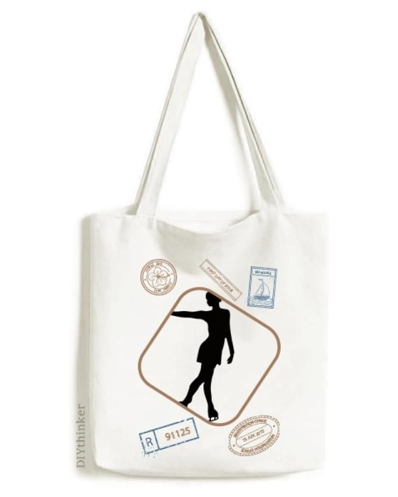 Winter Female Skating Sport Pattern Stamp Shopping Ecofriendly Storage Canvas Tote Bag $12.71 Totes