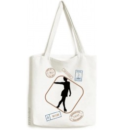 Winter Female Skating Sport Pattern Stamp Shopping Ecofriendly Storage Canvas Tote Bag $12.71 Totes