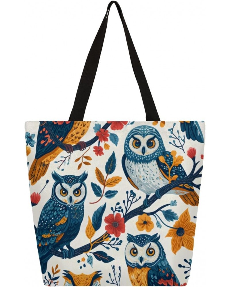 Owl on Branch Print Canvas Tote - Stylish & Convenient for Shopping & Everyday Carry $13.79 Totes